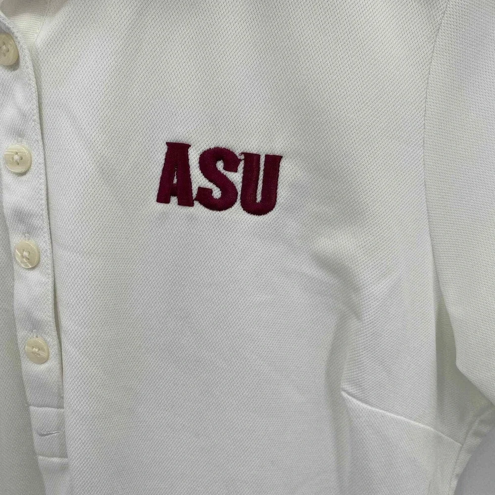 Nike Golf Performance Golf Polo‎ Dri-Fit Shirt Womens Large White ASU Polyester